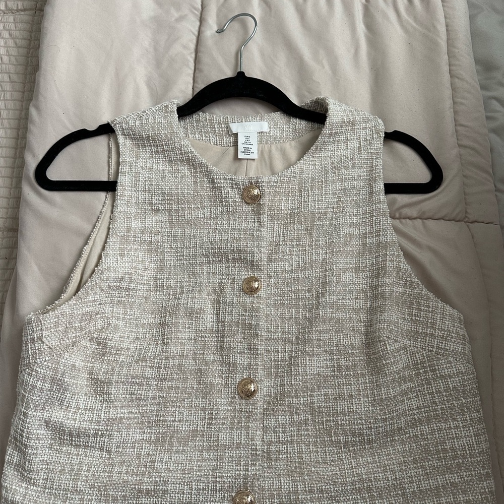H&M Cream Tweed Button-Front Sleeveless Tunic